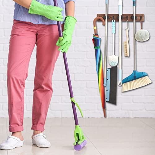Mg Rack Yf Mop And Broom Holder Wall Mount, Rustic Solid Wood Holder Garden And Kitchen Garage Tool Organizer Wall Hanger For Home Goods (3 Positions With 4 Hooks) #TOP2