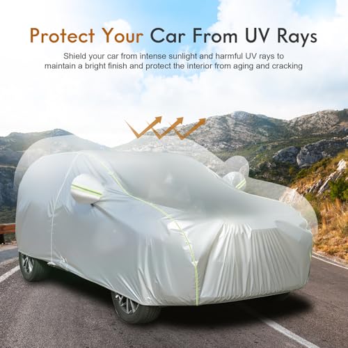 Image of Tecoom SUV Car Cover Waterproof All Weather, Outdoor & Indoor Full Exterior Windproof UV Sun Rain Snow Hail Protection Covers with Zipper Door & Lock, Fit for SUV 206-215 Inches