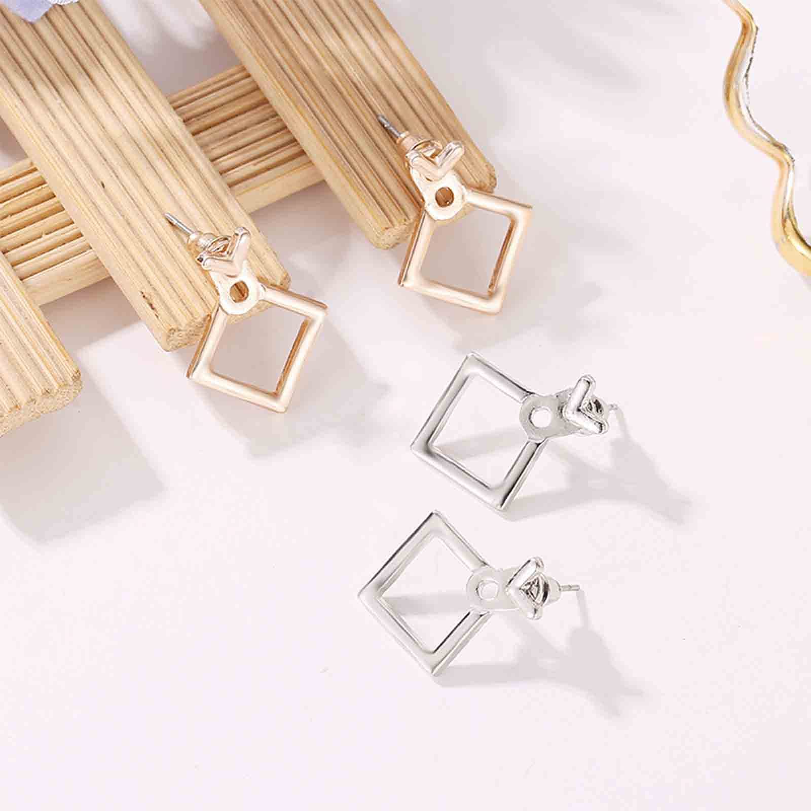Orecchini Quadrati Minimalisti In Argento - Vuoti Geometrici A Forma Di Freccia, Gioielli Donna E Ragazza