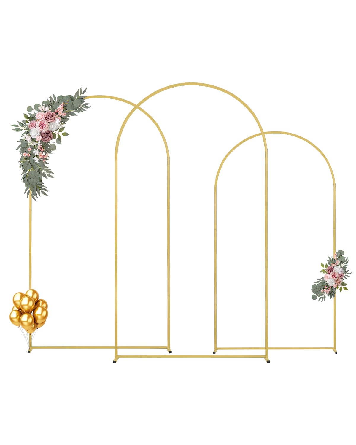 VEVOR Support de Fond Arche de Mariage, Lot de 3, Support Stable Métal, 2390 mm, 2200 mm, 1970 mm, Barre Transversale de Châssis, Facile à Assembler, pour Anniversaire, Célébration, Cérémonie, Doré