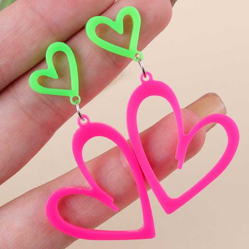 80s Neon Earrings Double Hollow Heart Punk Retro Earrings 80s Outfit Accessories for Women2