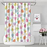 pahhjsa Valentines Shower Curtain with 12 Hooks, Candy Heart Shower Curtain, Valentine Shower Curtains for Bathroom, Valentines Bathroom Curtain Decor, 72x72 Inch