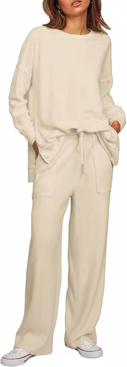 ETCYY NEW Lounge Sets for Women 2 Piece Outfits with Side Split Sweatshirt Tops and Wide Leg Sweatpants