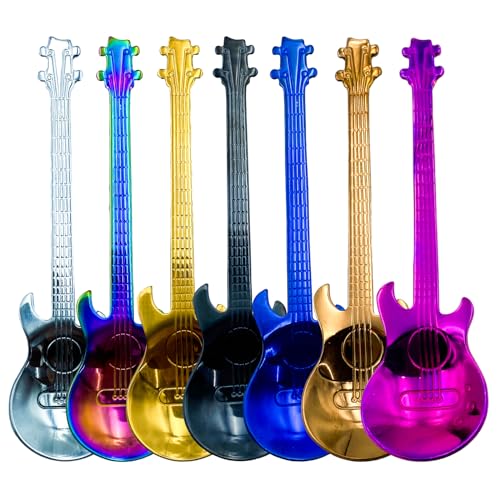 Cucharillas de Café, Cucharas de Té, Cucharas de Café con Forma de Guitarra Coloridas Cucharillas de Café de Acero Inoxidable, Regalos de Diseño Creativo para Hombres y mujer 7 Piezas