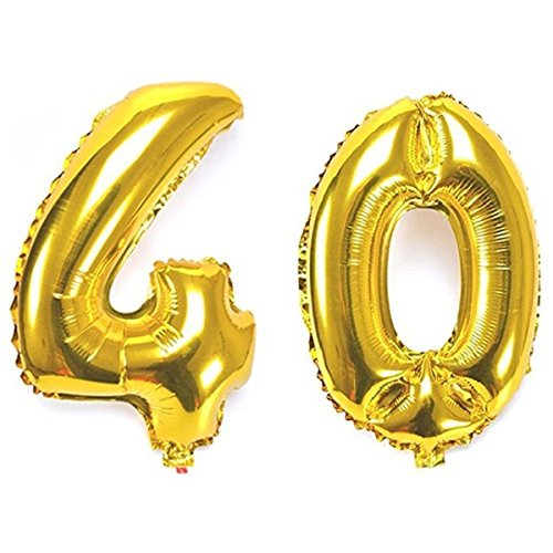 Ouinne Globo 40 Años, Globo del Cumpleaños Número 40 Helio Globos para La Decoración Boda Aniversario, 40 Pulgadas (Oro)