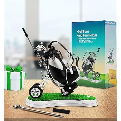 Bruiefpap Golf Pen Holder Gifts for Men Women, Cool Office Desk Decor Gadgets Unique Desk Golf Birthday Gifts for Friend Boss Coworkers, Mini Golf Pen Holder Organizer with 3 Golf Clubs Pens Cover