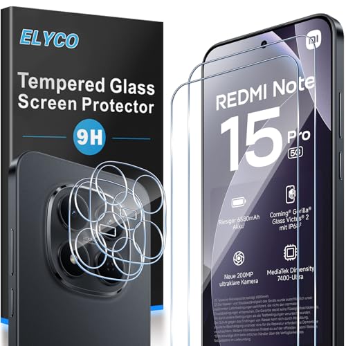 ELYCO Schutzfolie Kompatibel mit Xiaomi Redmi Note 15 Pro 5G für Panzerglas,