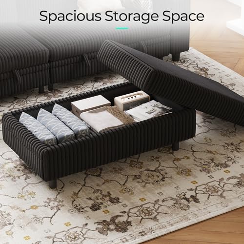 Image of LINSY HOME Sectional Sleeper Sofa - Modular Ottoman Module (Black, Sleeper Sofa Ottoman) | Storage