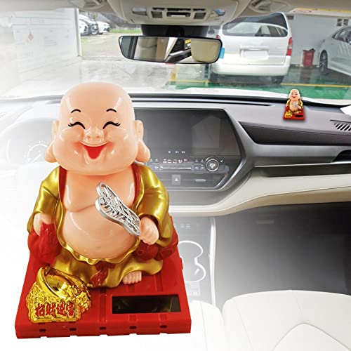Image of AUGEN Small Buddhist Monk Solar Ornaments, Automatic Nodding Lucky Meaning Light Energy Sensing Eco Friendly Solar Buddhist Monk Statue Decoration for Home Car Dashboard (Pack of 1)(A, Gold)