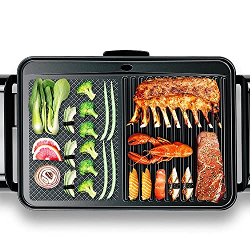 WSJQB Grill Indoor Versatile Griddle, Hot Plate, Grill with Flat Plate, Grill for Healthy Food, Ridged Griddle, Easy Clean, Non Stick