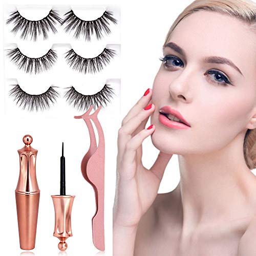 Magnetic Eyelashes,magnetic eyeliner, waterproof eyeliner,Liquid Eyeliner,3D Magnetic False Eyelashes kit With 3 Pairs Different Style Reusable Lashes