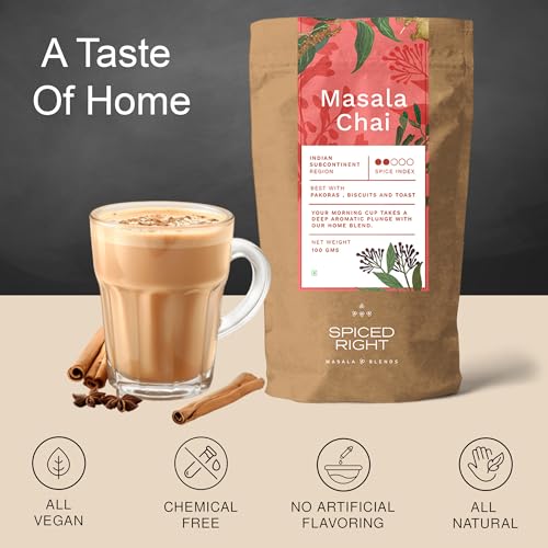 Image of Spiced Right Chai Masala Powder for Tea 100gm - Tea Masala with All Natural Ingredients, No Preservatives, Immunity Booster with Aromatic Spices like Dried Ginger, Cloves, Cinnamon, and More.
