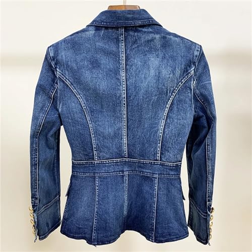 Women's Business Office Party Buttons Double Breasted Lapel Denim Blazer Jacket3