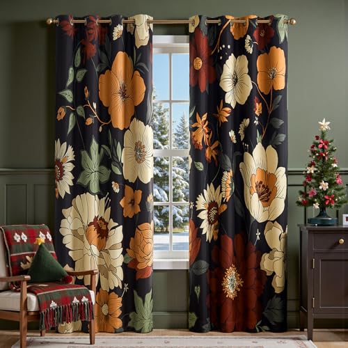 jinchan Lora Floral Curtains for Bedroom Blackout Drapes for Livi...