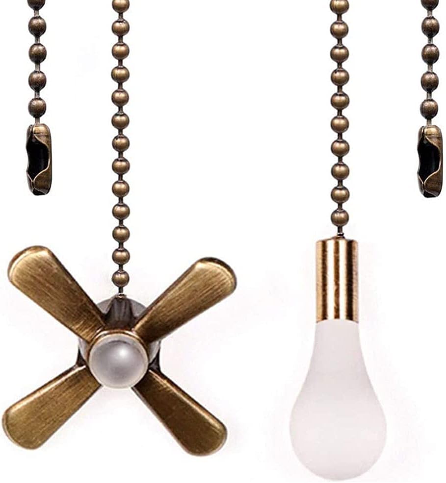 Image of SKYVIEW INTERNATIONAL Ceiling Fan Pull Chain Extension Ornaments Chains with Decorative Light Bulb and Fan Cord 13.6 Inches Fan Pull Chain Set for Ceiling Light Lamp Fan Chain (Pull Chain (Bronze))