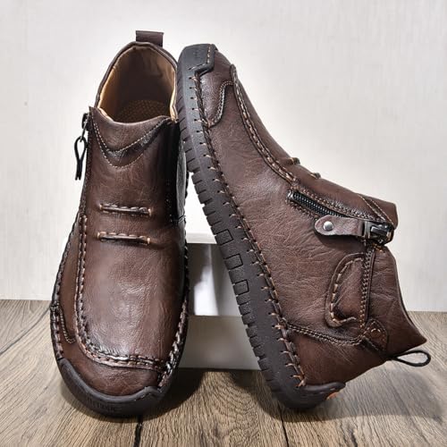 Men'S Casual Barefoot Shoes Mens Leather Ankle Chukka Boots Slip On Moccasins Walking Driving Loafers4