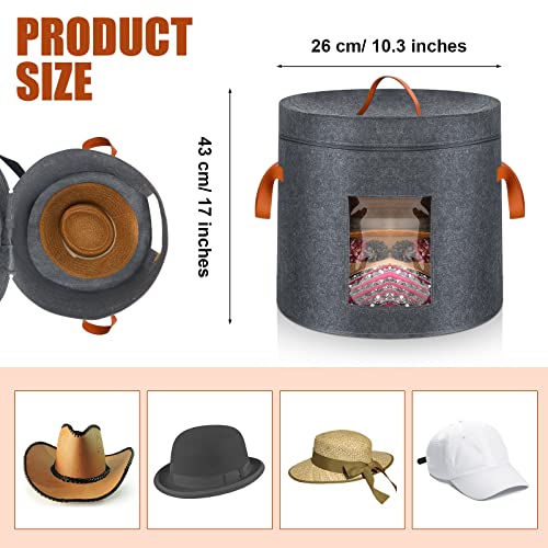 2 Pcs Hat Storage Box 17 X 10.3 Inches Stackable Round Brim Hats Case Foldable Clothes Storage Container Cowboy Hat Stuffed Animal Toy Organizer With Lid,Shoulder Strap And Clear Window (2 Pieces) #TOP1