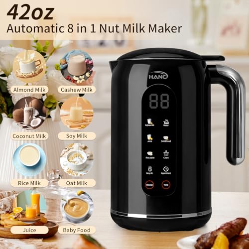 Image of Nut Milk Maker Machine, 42oz, 8 in 1 Silent Automatic Nut Milk Machine, Homemade Soy Milk, Oat, Puree, Almond Milk Maker with Delay Start /Keep Warm /Boil Water /Self-Cleaning, Black