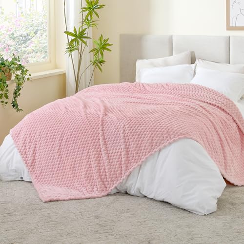Image of BEDELITE Pink Queen Blanket for Bed, Soft Cozy Gifts for Women, 90 * 90 | 3D Jacquard Decorative Fleece Blanket, Super Soft Plush Throws, Cute Birthday Gift for Women & Men, Suitable for All Seasons