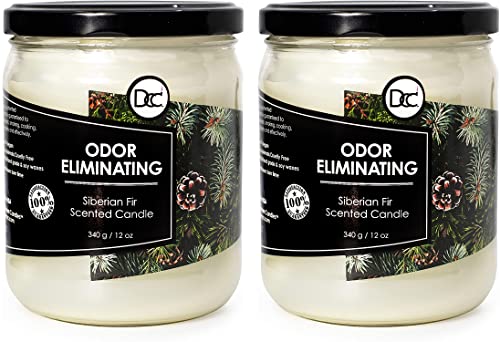 Siberian Fir Two Pack Odor Eliminating Highly Fragranced Candle - Eliminates 95% Of Pet, Smoke, Food, And Other Smells Quickly - Up To 80 Hour Burn Time - 12 Ounce Premium Soy Blend #TOP8