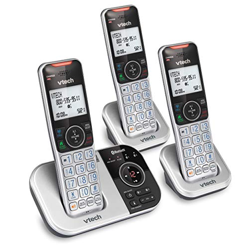 VTECH VS112-3 DECT 6.0 Bluetooth 3 Handset Cordless Phone for Home with Answering Machine, Call Blocking, Caller ID, Intercom and Connect to Cell (Silver 