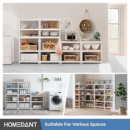HOMEDANT 5 Tier Laminated White Boltless Metal Shelving Unit Adjustable Garage Storage Utility Rack Heavy Duty Shelves Organization Multipurpose Shelf Warehouse Pantry 28" W x 12.3" D x 59.5" H 1Pack