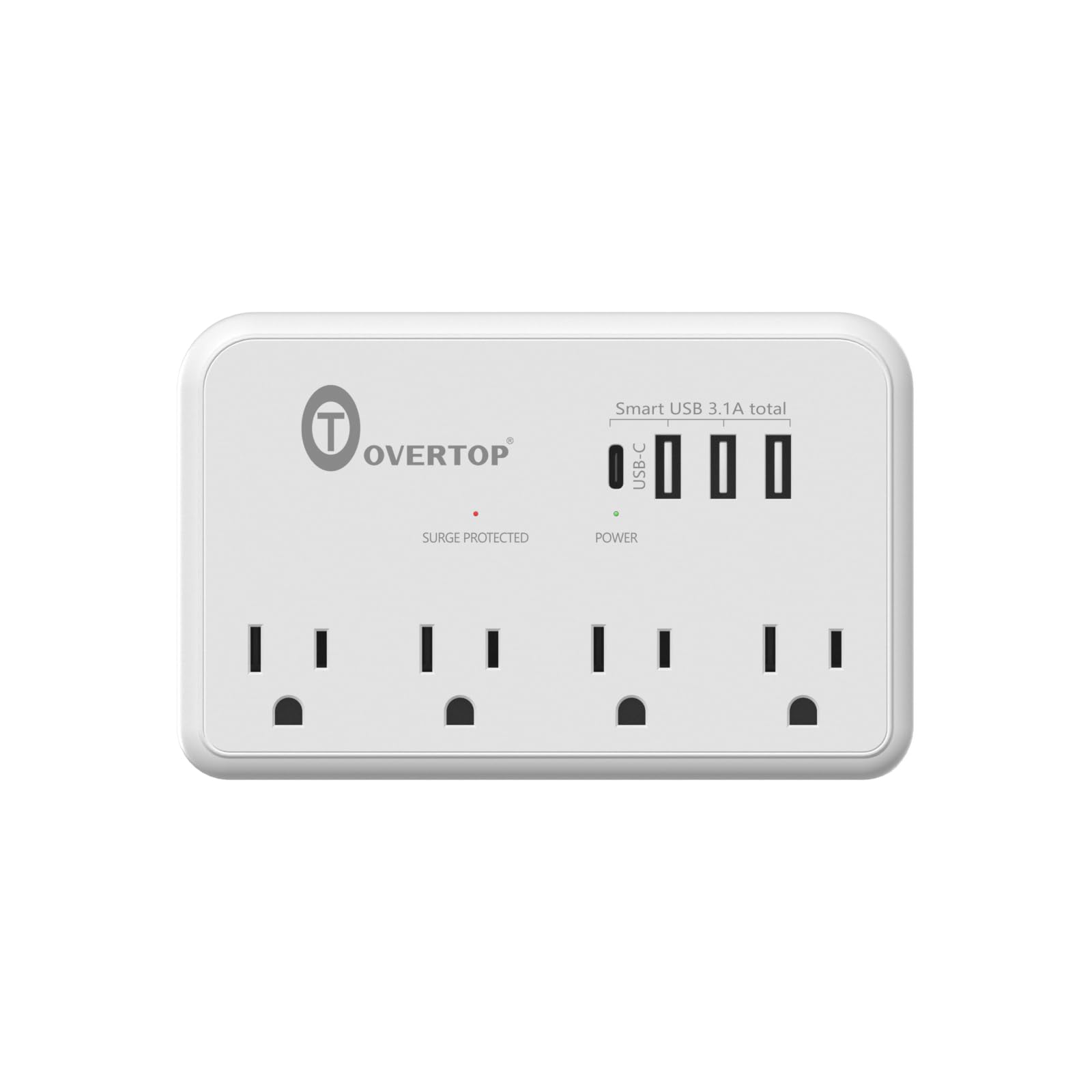 Overtop Wall Outlet Extender, Electrical Surge Protector, 4 AC Outlet Splitter with 4 USB Ports(1 USB C), Small Multi Plug Wall Charger for Home,