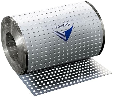 304 Stainless Steel Perforated Metal Sheet, Decorative Mesh Panel, 8mm Hole Diameter, Durable Stainless Steel Plate with Ties Gloves (30x700cm)