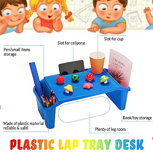 Kisston 12 Pcs Kids Table Tray Plastic Lap Tray Desk Bulk With Extra Storage Space To Hold Food, Breakfast, Book, Cup, Tablet 4 Color Portable Activities Children Lap Desk For Work Study Gaming #TOP3