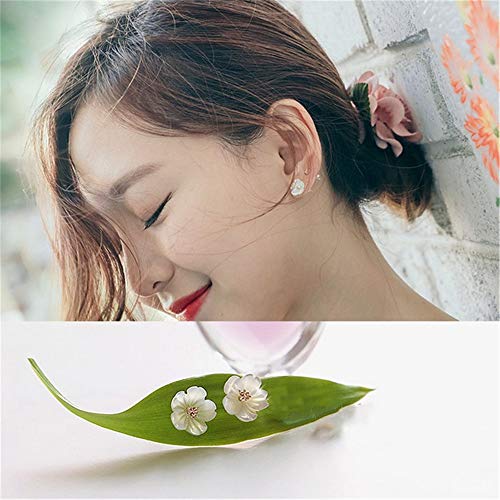 CZ Shell Pearl Flower Stud Earrings for Women Girls 925 Sterling Silver 14k Gold Plated Hypoallergenic Crystal Cute Small Floral Statement Cartilage Tragus Post Fashion Birthday Wedding Jewelry4