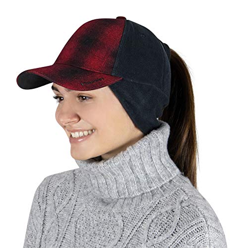 TrailHeads Women's Ponytail Trucker Hat for Running & Outdoor, Red Plaid