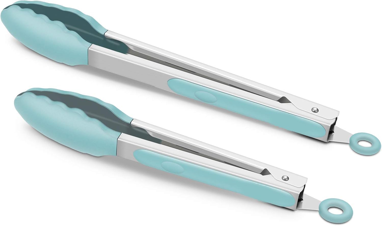 Premium 2-Piece Kitchen Utensil Set Featuring Stainless Steel and Silicone Tongs for Cooking, Serving, Salad, and Baking - Kitchen Tweezers, Metal Tongs with Silicone Tips (Teal)