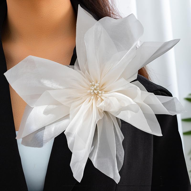 Image of PLwelth Large Flower Brooch Pins Floral Hair Clips for Women Lapel Pins for Dress Clothes Suits Wedding Party Jewelry Gifts