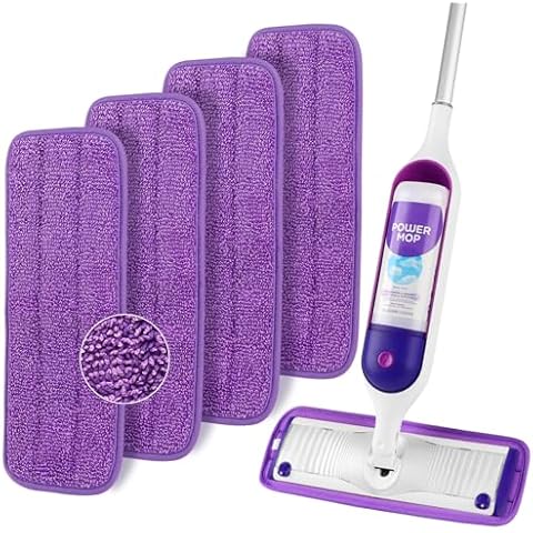 HOMEXCEL Reusable Microfiber Mop Pads for Swiffer PowerMop, Power Mop Pads Refills for 13 ''-15 '' Spray Mop, Machine Washable Pad Replacement for Multi-Surface Floor Cleaning, Pack of 4 Cover