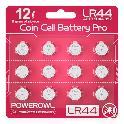 POWEROWL 12 Pcs LR44 Batteries for Watches Christmas decorations Bottle Lights and Small Electronics (Rose Red)