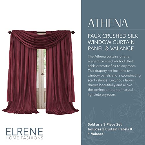 Elrene Home Fashions Athena Faux Crushed-Silk Window Curtain Panel And Valance Set, 52"X84" (2 Panels) & 1 Valance, Red #TOP1