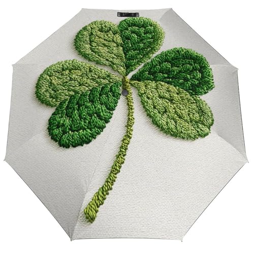 Parapluie pliant anti-pluie ACEPrints en tissu texturé brodé de trèfle