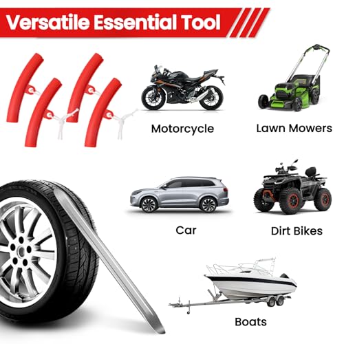 HJJMN 3Stks 28cm Montierhebel Reifen, 4Stks Reifenmontage Felgenschutz, Reifenwechsel Hebel, Felgenkantenschutz mit 4-Wege Ventileinsatz Aufbewahrungsbeutel, Auto Felgenschoner für Motorrad Fahrrad