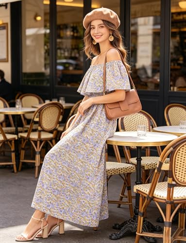 Image of Bluetime Womens Maxi Dress Off Shoulder Floral Print Boho Beach Long Summer Dresses