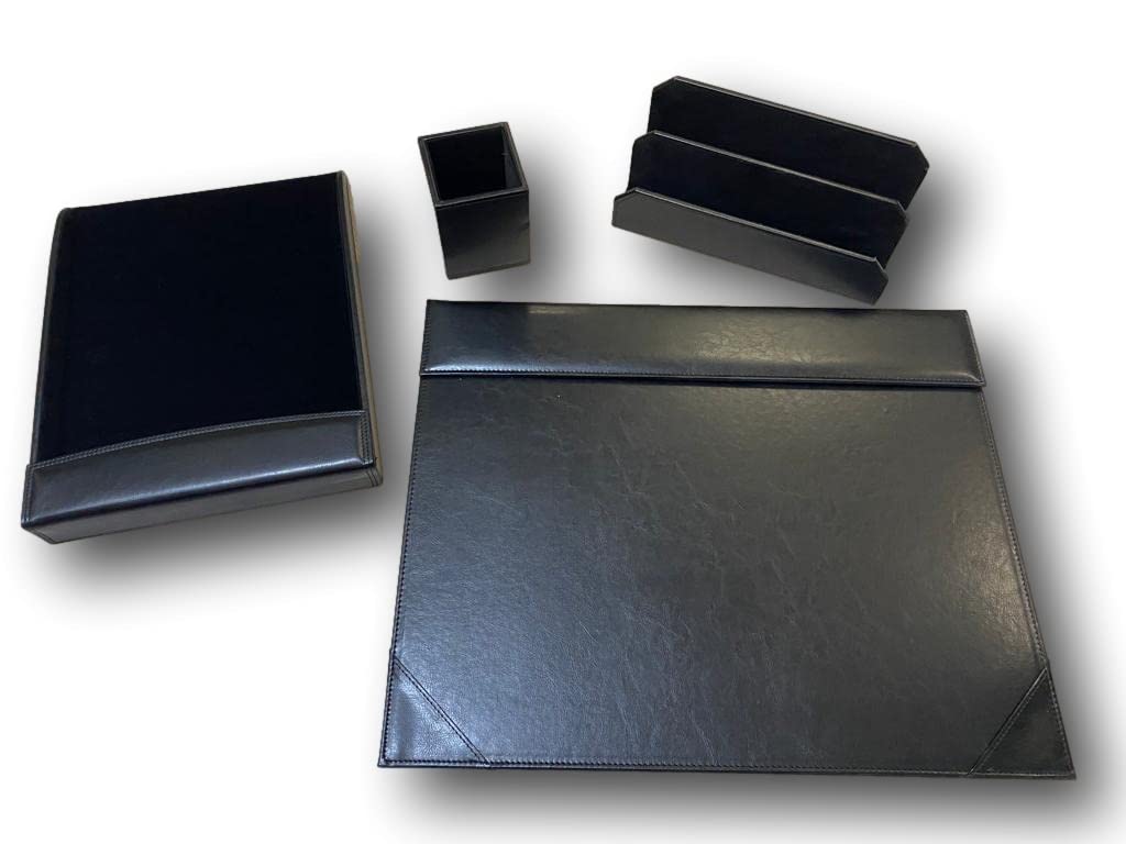 Agendepoint.it - Servizio Da Scrivania In Ecopelle Soft Touch 4 Pezzi Colore Nero Set Scrittoio