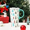 Christmas Ceramic Coffee Mug Travel Cup with Handle & lid, Holiday Xmas-Tree Cup for Home & Office, 17oz Tall Tea Cup with Gift Box, Xmas Tree