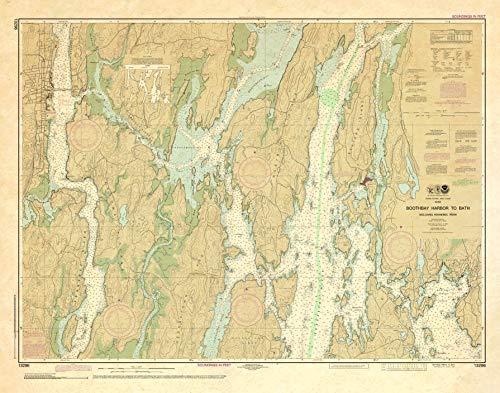 Paradise Cay Publications, Inc. Antiqued NOAA Chart 13296: Boothbay Harbor to Bath: Including Kennebec River