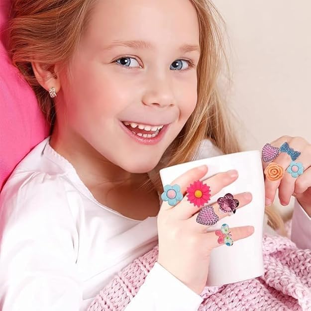 H.O.C HOC Kids Adjustable Rings | Jewellery Rings | Stylish Cute Plastic Cartoon Toy Finger Rings for Toddler Girls and Boys (Random Designs) Pack Of 12 3
