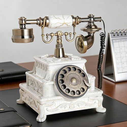 Téléphone rétro filaire en métal texturé blanc, objet d'exception