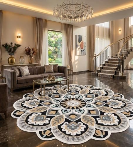 Image of Sifa Carpet Traditional Floral Round Area Rug - Hand-Tufted New Zealand Wool Circular Carpet for Dining Room & Bedroom Weight -15 Pund, Size-5x5 Feet (60x60 Inch Round)