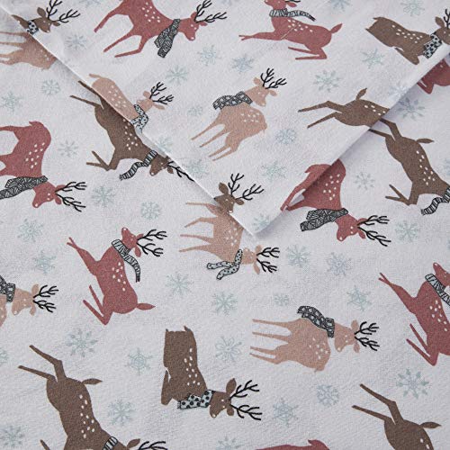 Image of True North by Sleep Philosophy Cozy Flannel Warm 100% Cotton Sheet - Novelty Print Animals Stars Cute Ultra Soft Cold Weather Bedding Set, Twin, Reindeer 3 Piece