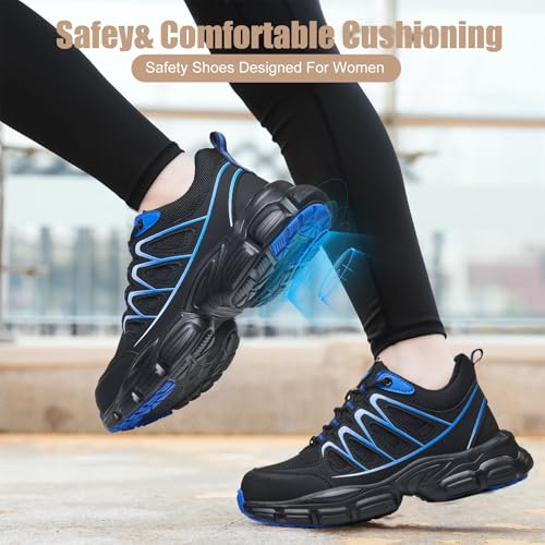 Image of Hogent Steel Toe Shoes for Women Men Wide Non Slip Work Sneakers Indestructible Shoes Lightweight Breathable Construction Sneakers Puncture Proof Ergonomic Design