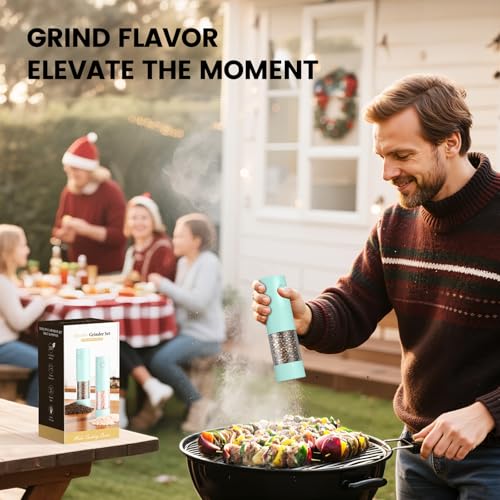 Image of Electric Salt and Pepper Grinder Set - Rechargeable Automatic Salt and Pepper Shakers, Kitchen Appliances with External Adjustable Coarseness, Larger Hopper for Cooking, Home Gifts(2 Pack,Mint Green)