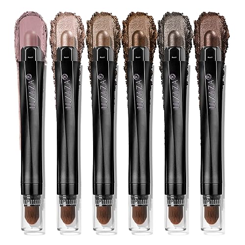 LUXAZA 6 PCS Neutral and Brown Metallic Eyeshadow Stick,Shimmer Cream Eyeshadow Pencil Crayon,Champagne Eye Brightener Stick Highlighter Makeup,Pro Waterproof & Long Lasting Eyeshadow Stick Sets