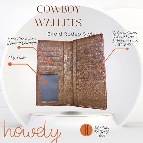 Men’s Long Leather Wallet – Laser Cut Floral Rodeo Bifold with Embossed Longhorn Design – Cowboy Checkbook Wallet for Ranchers, Rodeo Fans & Western Gifts3